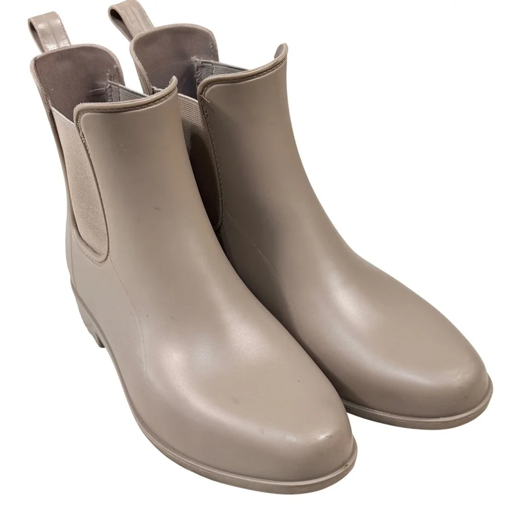 Taupe Rubber Chelsea Rain Boots Ankle Lug Sole Matte Gorpcore Womens Size 8